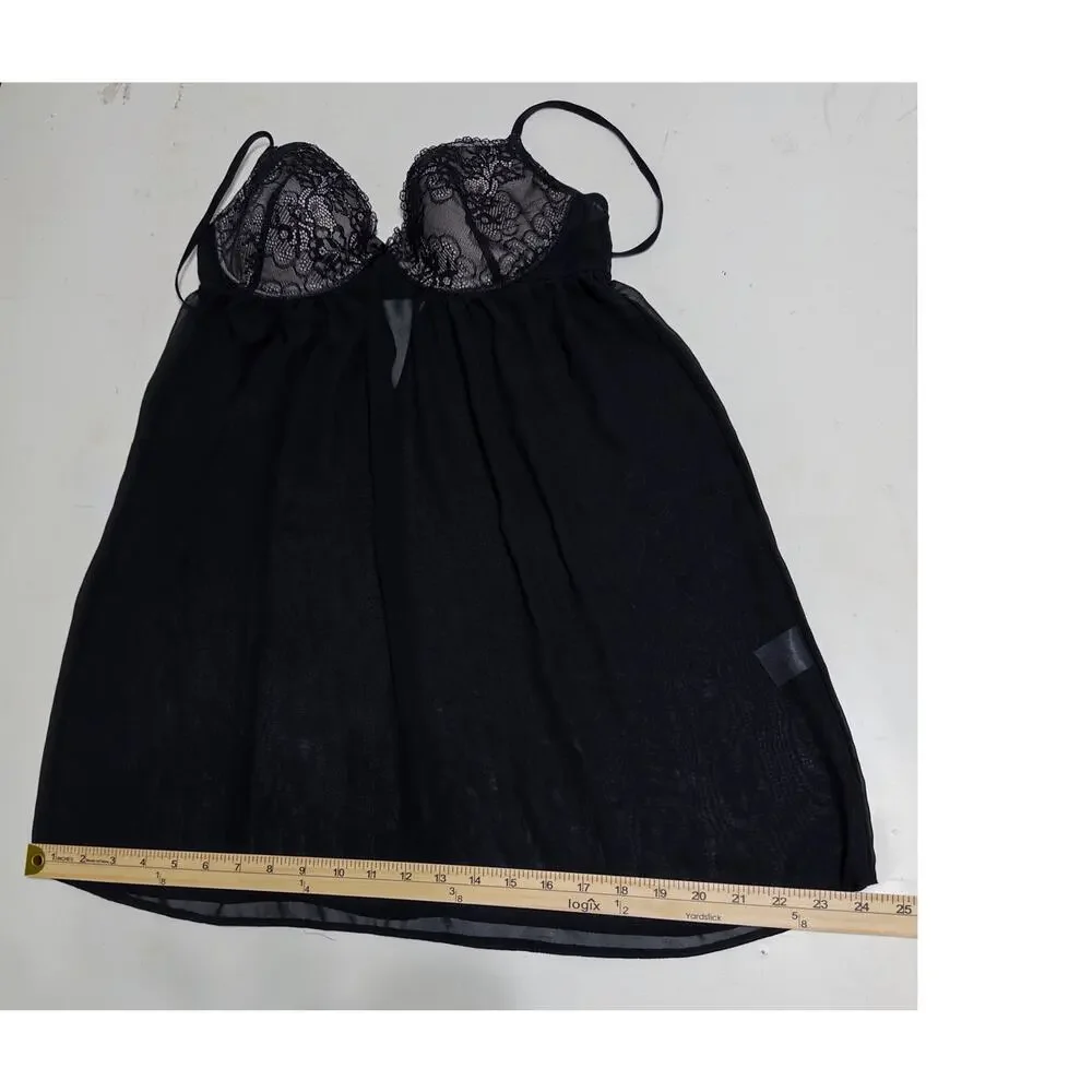 Black lace‎ women's babydoll lingerie sheer mesh coquette romantic feminine